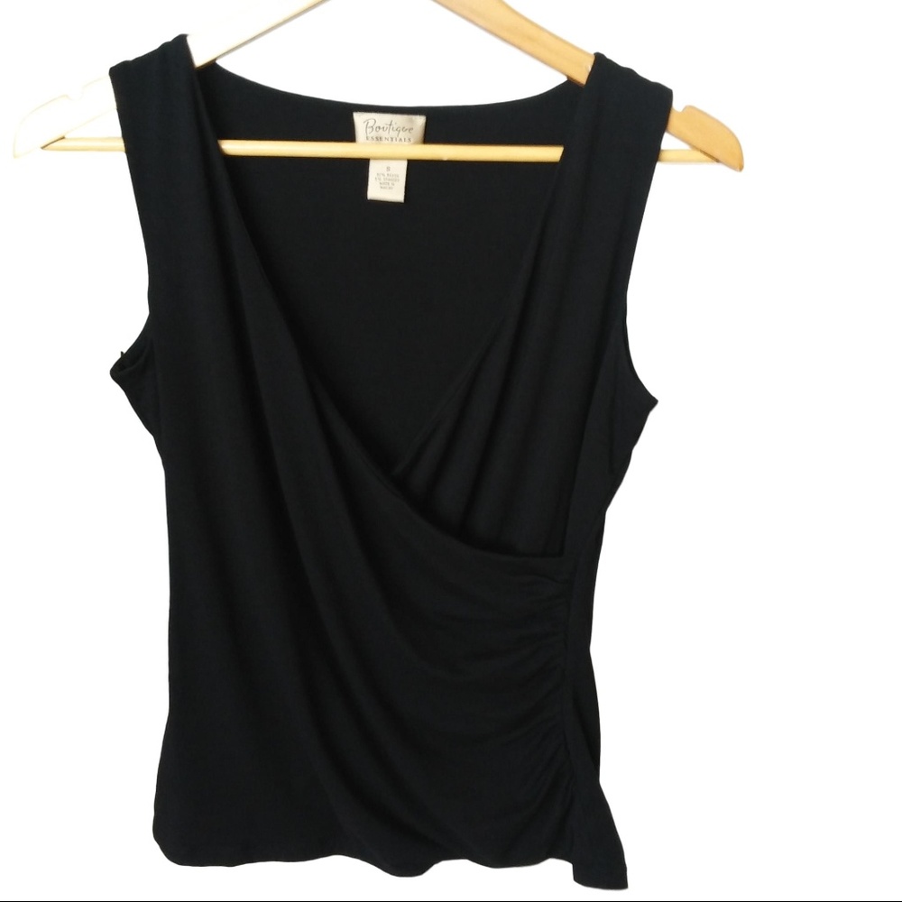 Boutique Essentials Black Drapey Stretch Blouse
